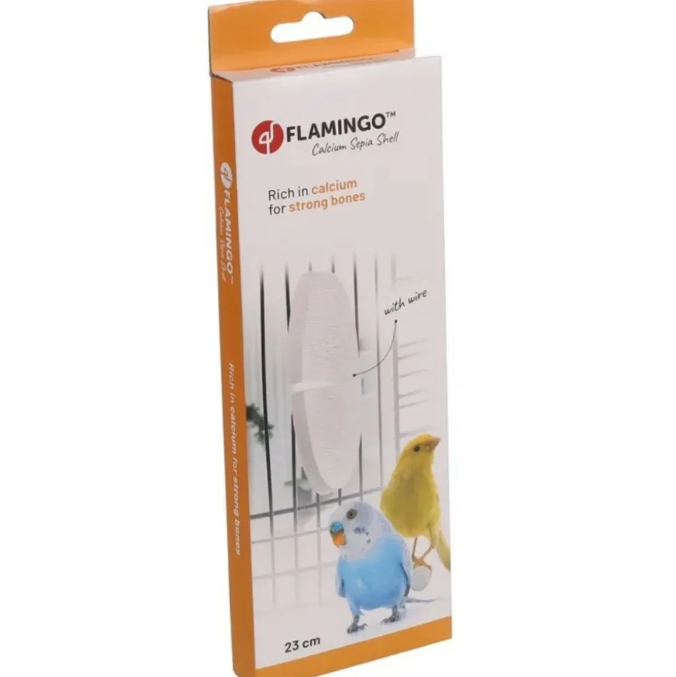 FLAMINGO - Un os de seiche blanc 23 cm avec support pour oiseaux
