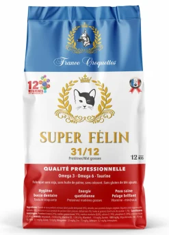 FRANCE CROQUETTES - Croquette pour chat adulte super felin 31/12 – 12kg – non sterilisé – france croquettes