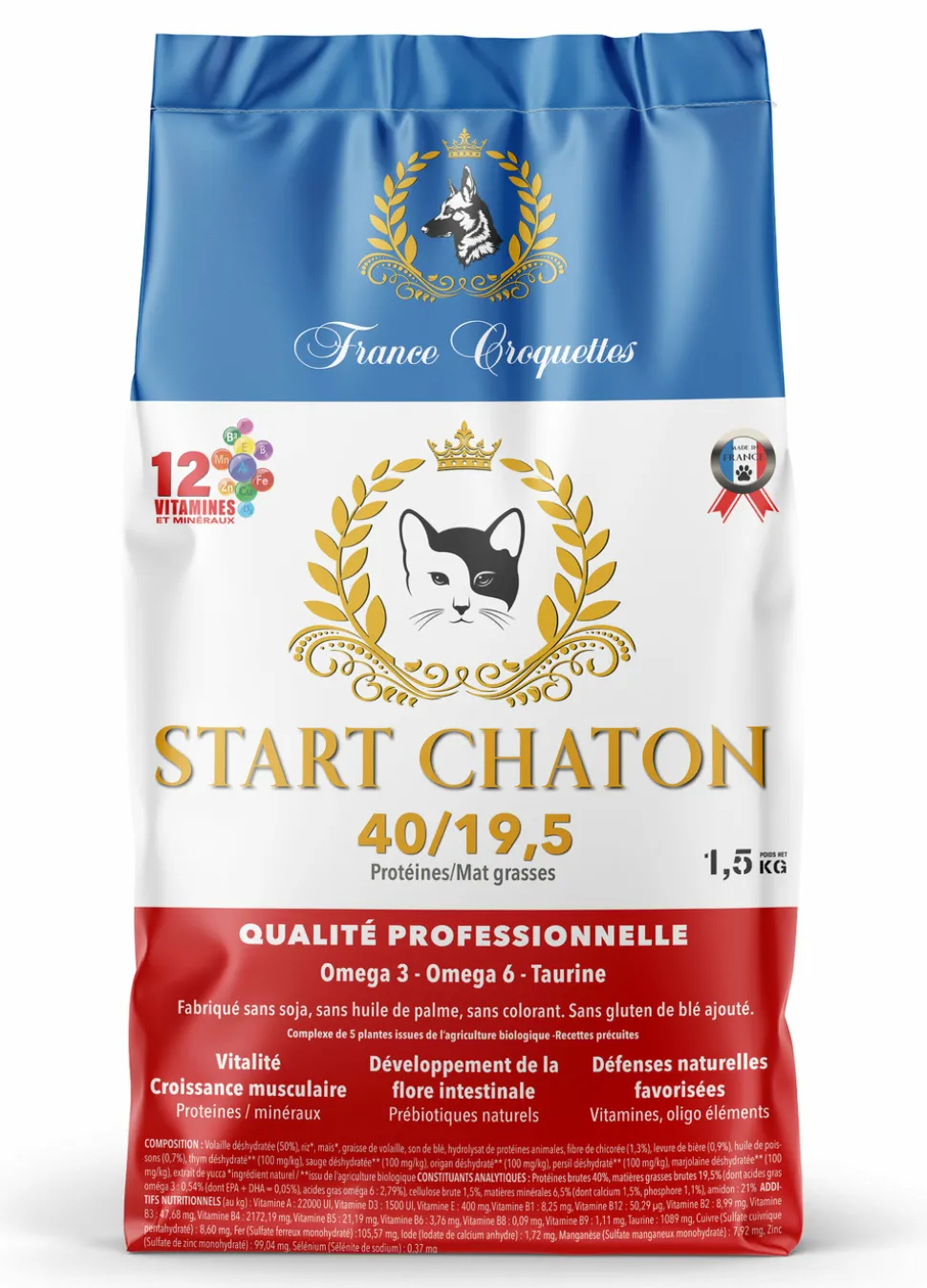 FRANCE CROQUETTES - Croquette pour chaton start chaton – 1,5kg – chaton et chatte en gestation et lactation – france croquettes