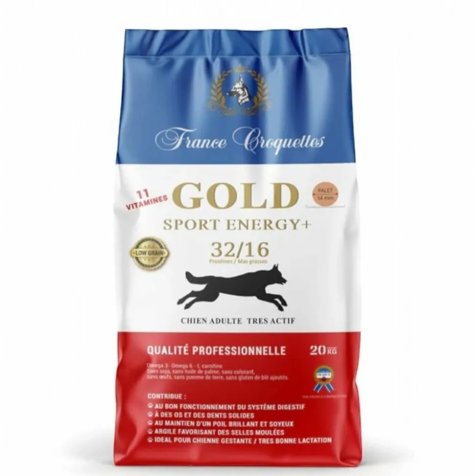 FRANCE CROQUETTES - Croquette pour chien adulte gold sport energy+ 32/16 low grain – 12kg – très actif– france croquettes