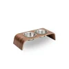 Gero - set de 2 gamelles surélevées en acier, socle bois noyer