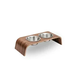 Gero - set de 2 gamelles surélevées en acier, socle bois noyer