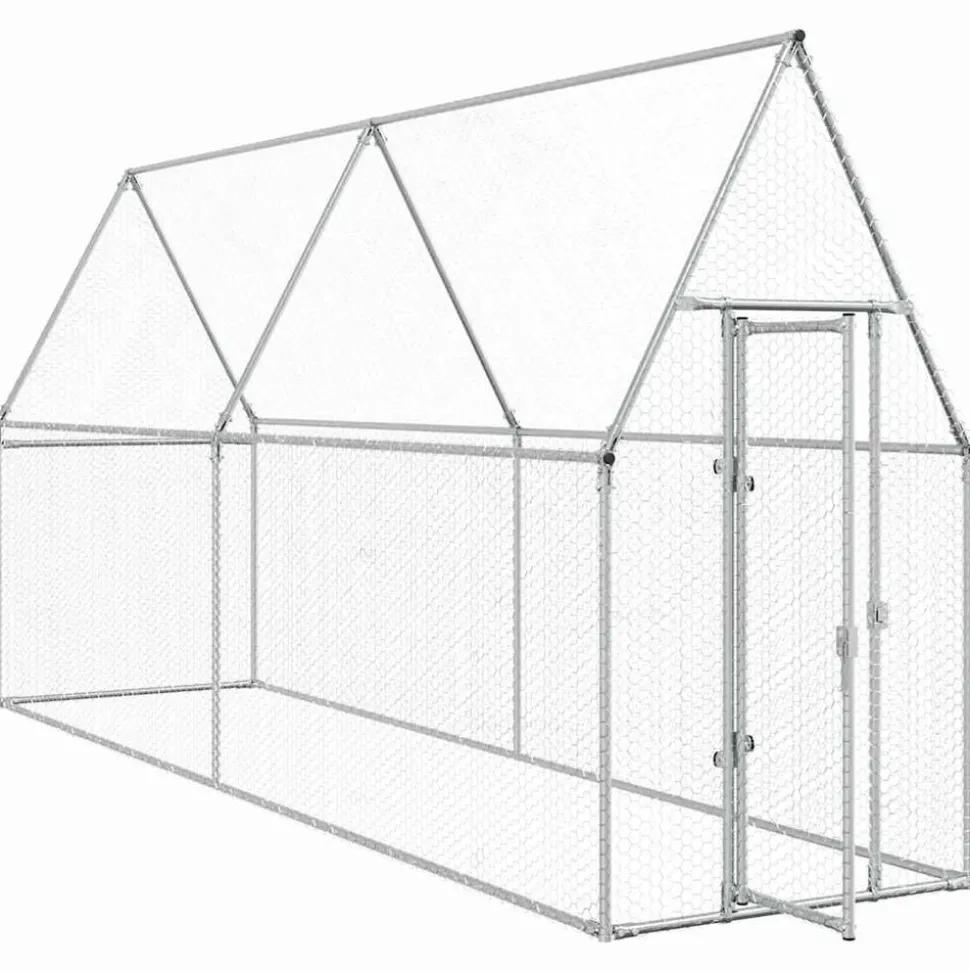 HELLOSHOP26 - Cage pour poules argenté 400 x 100 x 190 cm acier galvanisé argent