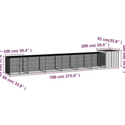 HELLOSHOP26 - Cage pour poules 700 x 91 x 100 cm acier galvanisé gris