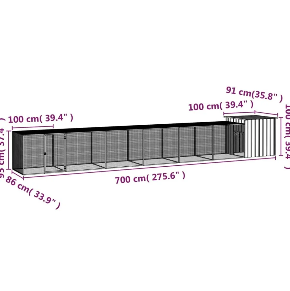 HELLOSHOP26 - Cage pour poules 700 x 91 x 100 cm acier galvanisé gris