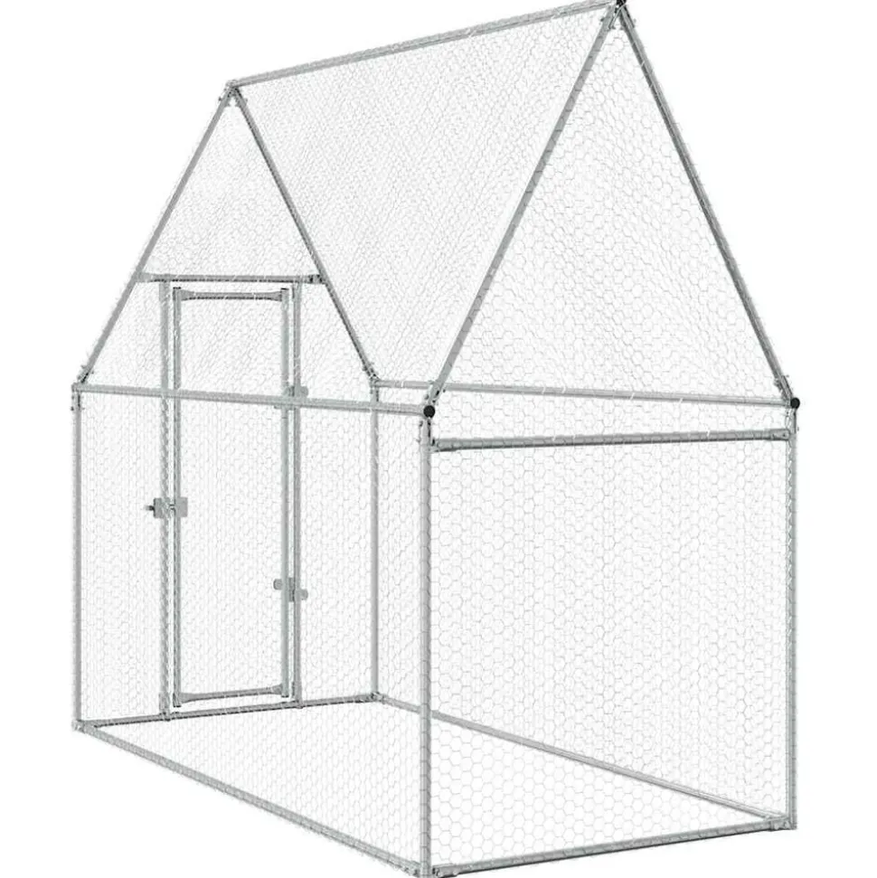HELLOSHOP26 - Cage pour poules argenté 200 x 100 x 190 cm acier galvanisé argent