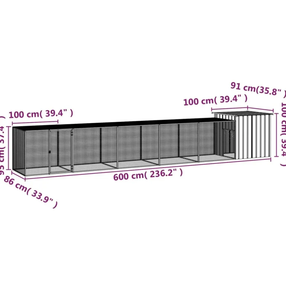 HELLOSHOP26 - Cage pour poules 600 x 91 x 100 cm acier galvanisé gris