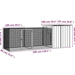 HELLOSHOP26 - Cage pour poules 300 x 91 x 100 cm acier galvanisé gris