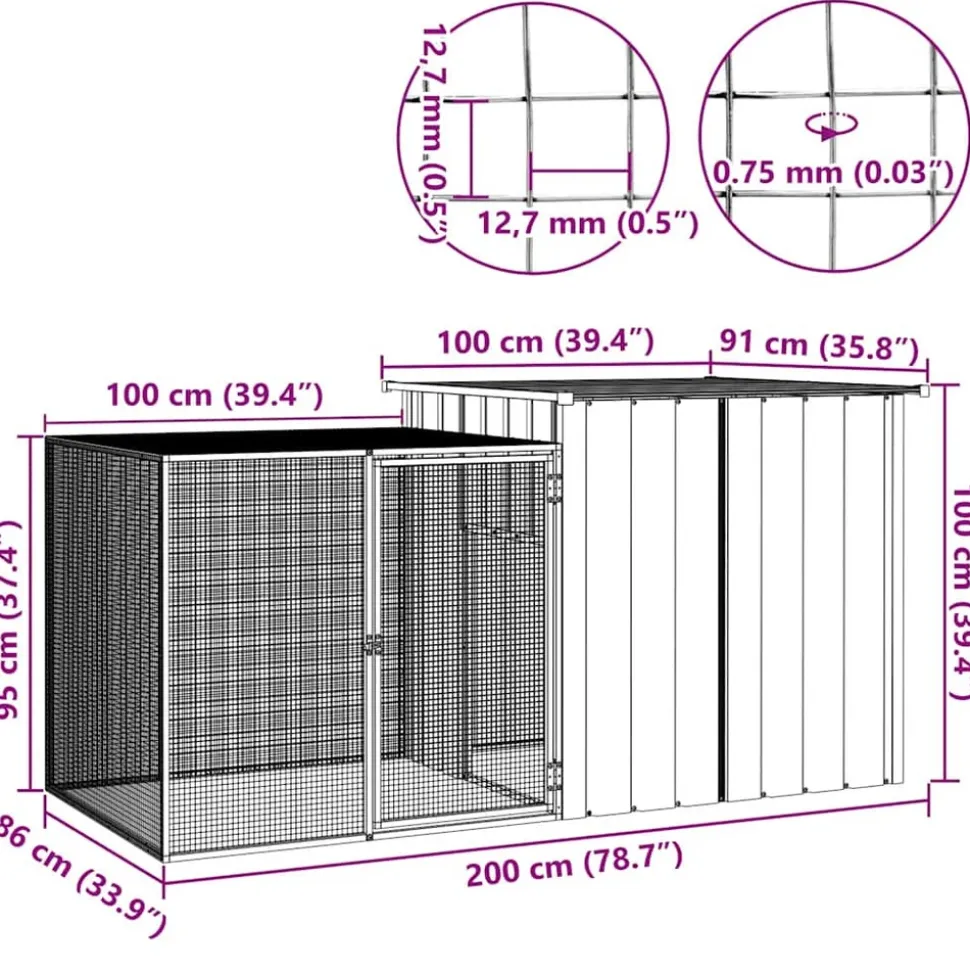HELLOSHOP26 - Cage pour poules 200 x 91 x 100 cm acier galvanisé gris