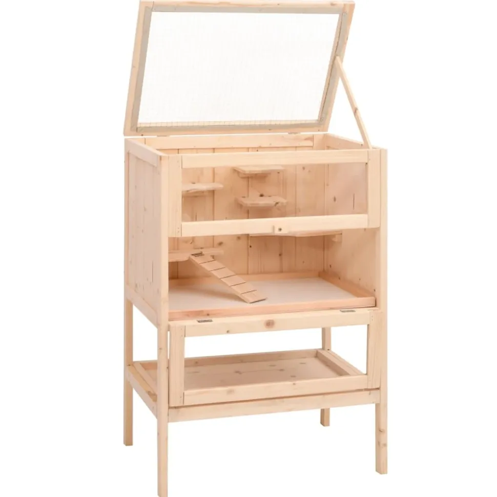 HELLOSHOP26 - Cage à hamster 55 x 40 x 80 cm bois massif de sapin marron