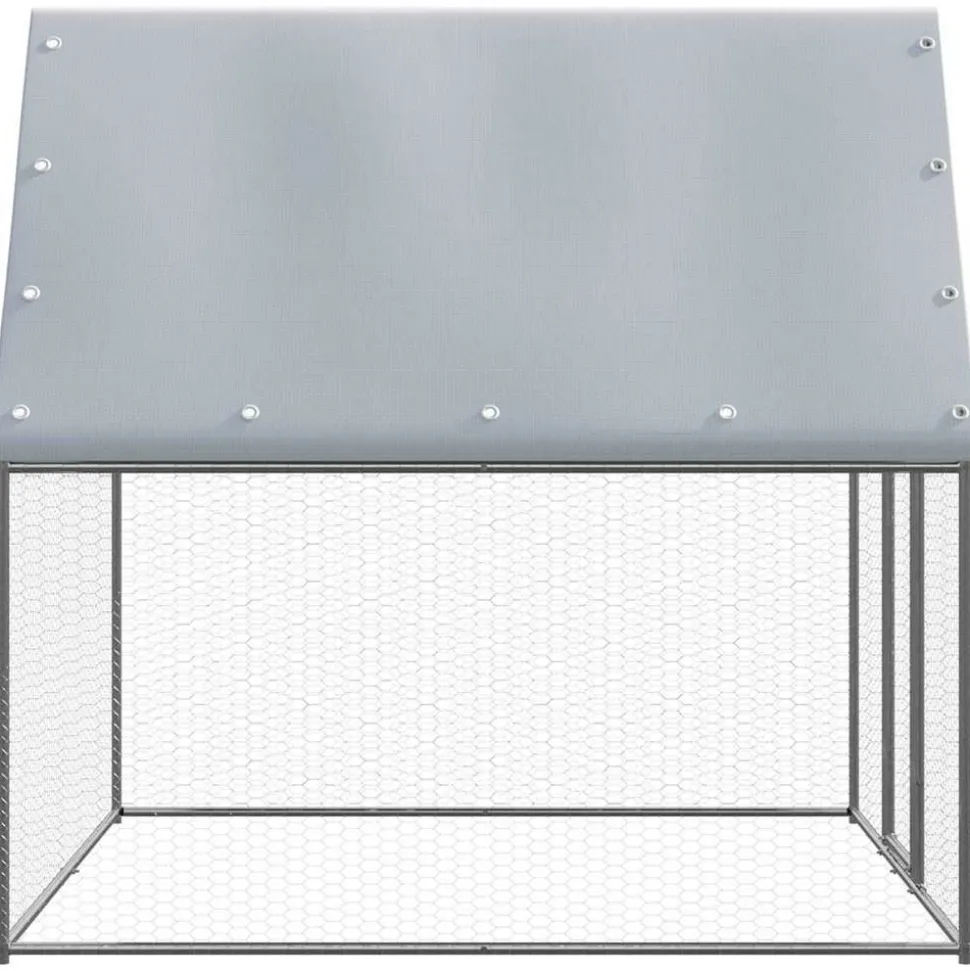 HELLOSHOP26 - Poulailler enclos cage poules argenté et 2 x 2 x 2 m acier galvanisé argent