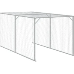 HELLOSHOP26 - Poulailler enclos cage poules avec cour clair 117 x 1017 x 123 cm acier galvanisé gris