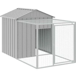HELLOSHOP26 - Poulailler enclos cage poules avec cour clair 117 x 201 x 123 cm acier galvanisé gris