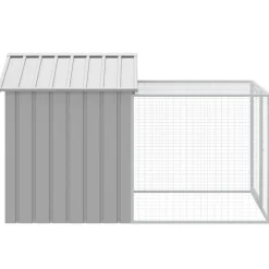 HELLOSHOP26 - Poulailler enclos cage poules avec cour clair 117 x 201 x 123 cm acier galvanisé gris