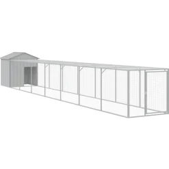 HELLOSHOP26 - Poulailler enclos cage poules avec cour clair 117 x 813 x 123 cm acier galvanisé gris