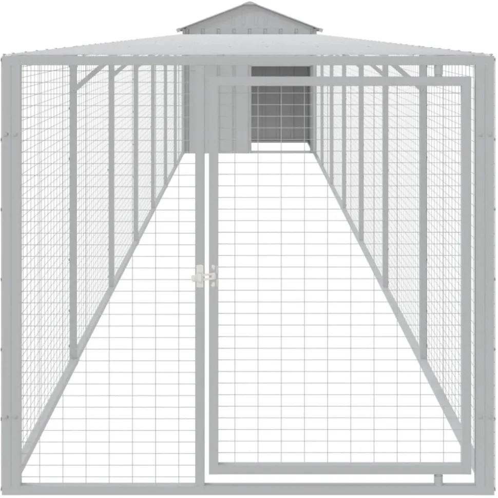 HELLOSHOP26 - Poulailler enclos cage poules avec cour clair 117 x 813 x 123 cm acier galvanisé gris