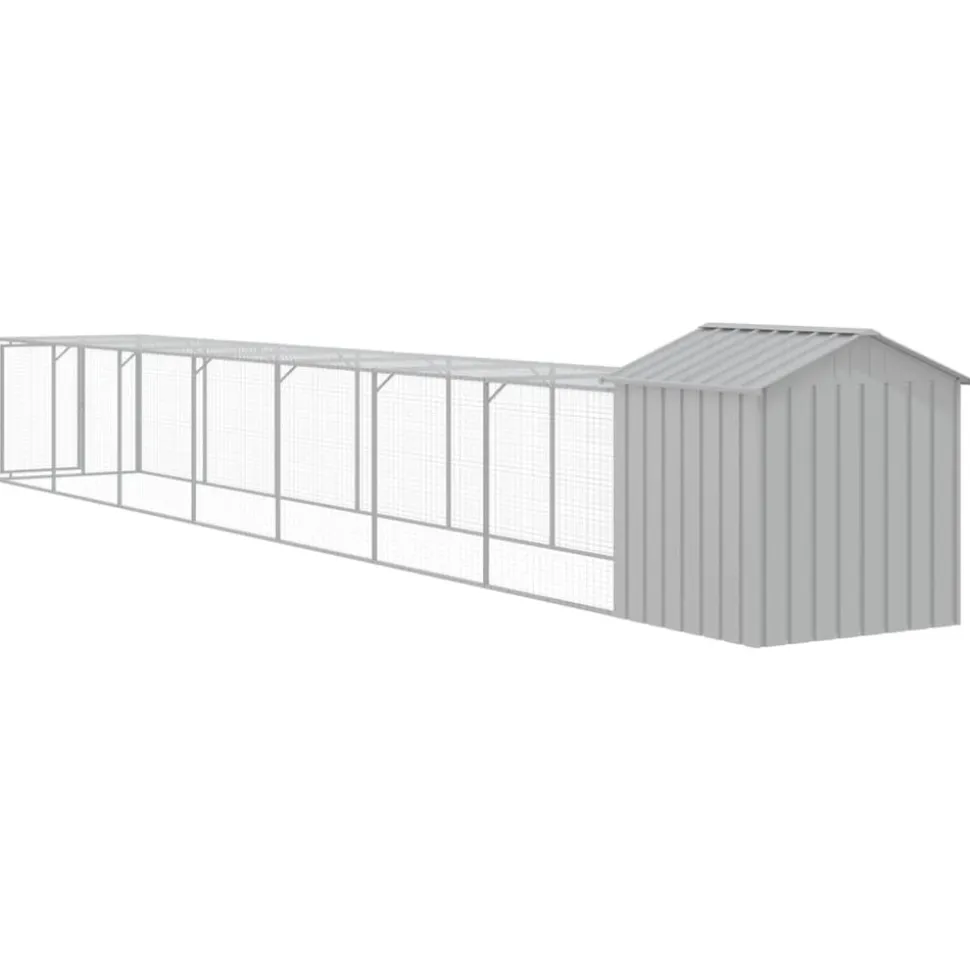 HELLOSHOP26 - Poulailler enclos cage poules avec cour clair 117 x 813 x 123 cm acier galvanisé gris