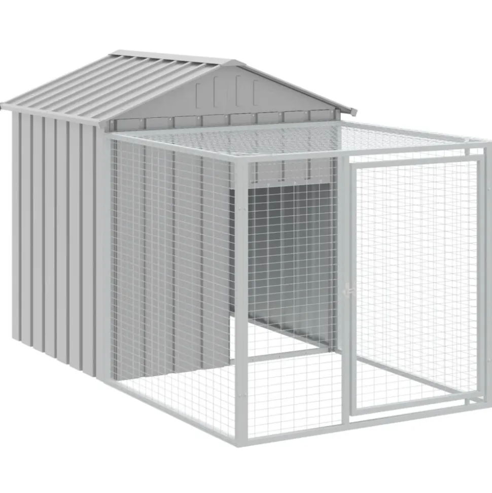HELLOSHOP26 - Poulailler enclos cage poules avec cour clair 117 x 813 x 123 cm acier galvanisé gris