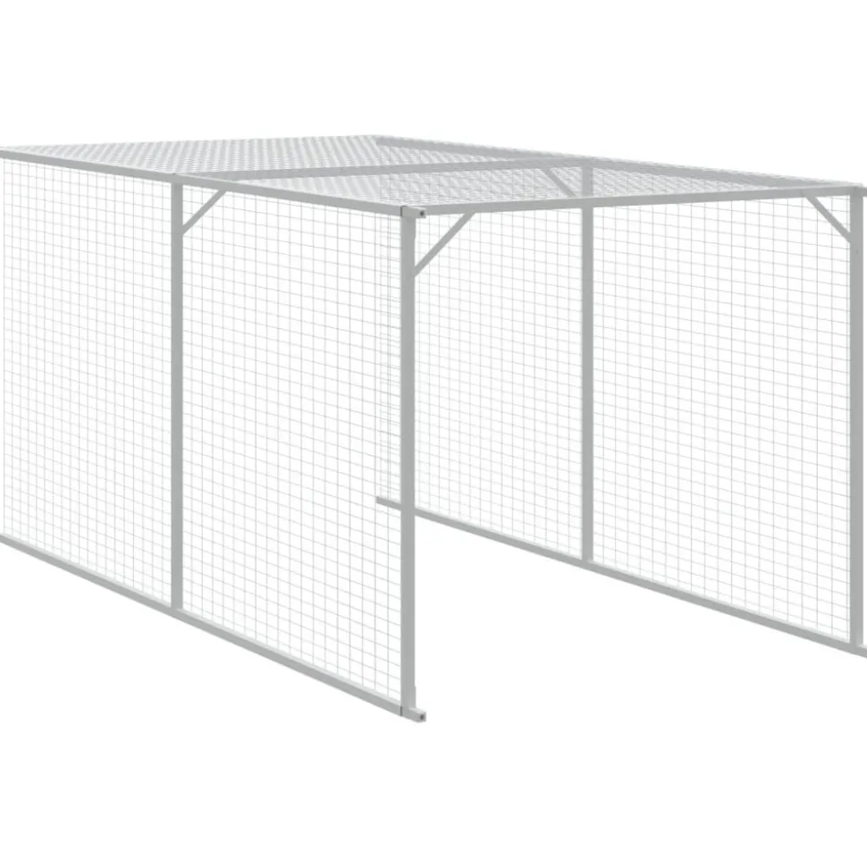 HELLOSHOP26 - Poulailler enclos cage poules avec cour clair 117 x 813 x 123 cm acier galvanisé gris