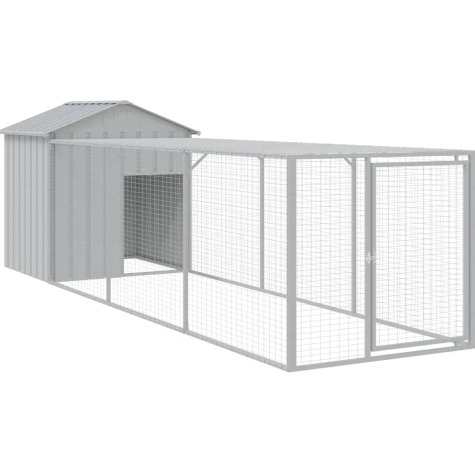 HELLOSHOP26 - Poulailler enclos cage poules avec cour clair 117 x 405 x 123 cm acier galvanisé gris