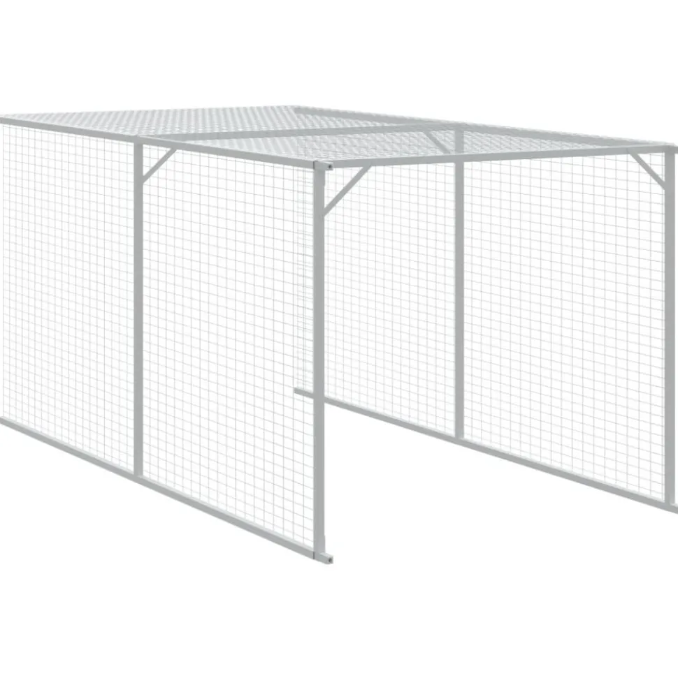 HELLOSHOP26 - Poulailler enclos cage poules avec cour clair 117 x 405 x 123 cm acier galvanisé gris