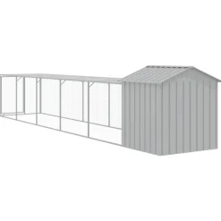 HELLOSHOP26 - Poulailler enclos cage poules avec cour clair 117 x 609 x 123 cm acier galvanisé gris