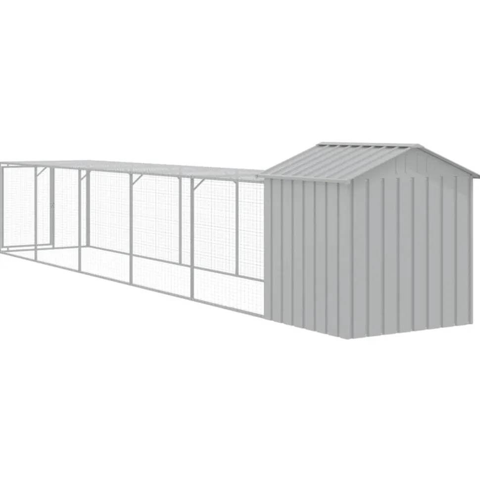 HELLOSHOP26 - Poulailler enclos cage poules avec cour clair 117 x 609 x 123 cm acier galvanisé gris