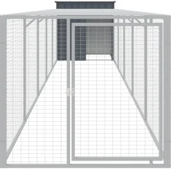 HELLOSHOP26 - Poulailler enclos cage poules avec cour 110 x 609 x 110 cm acier galvanisé anthracite