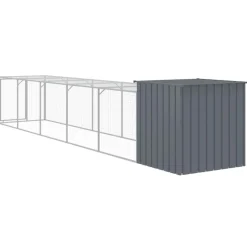 HELLOSHOP26 - Poulailler enclos cage poules avec cour 110 x 609 x 110 cm acier galvanisé anthracite
