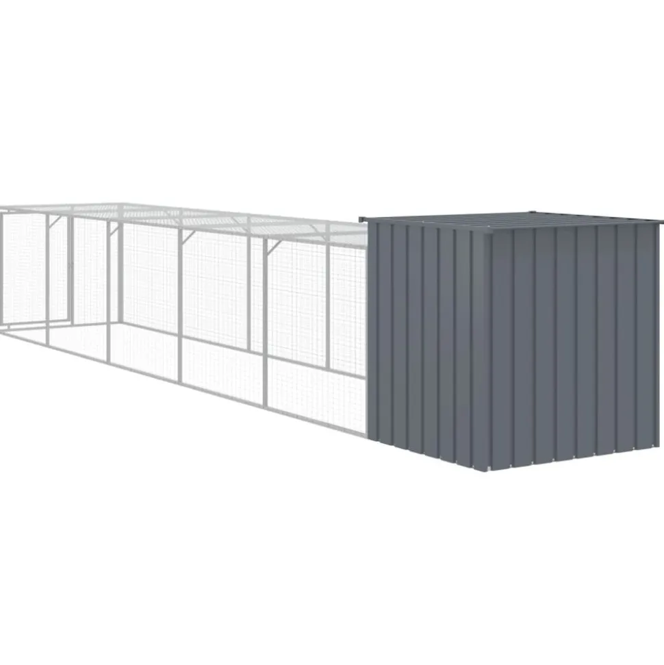 HELLOSHOP26 - Poulailler enclos cage poules avec cour 110 x 609 x 110 cm acier galvanisé anthracite