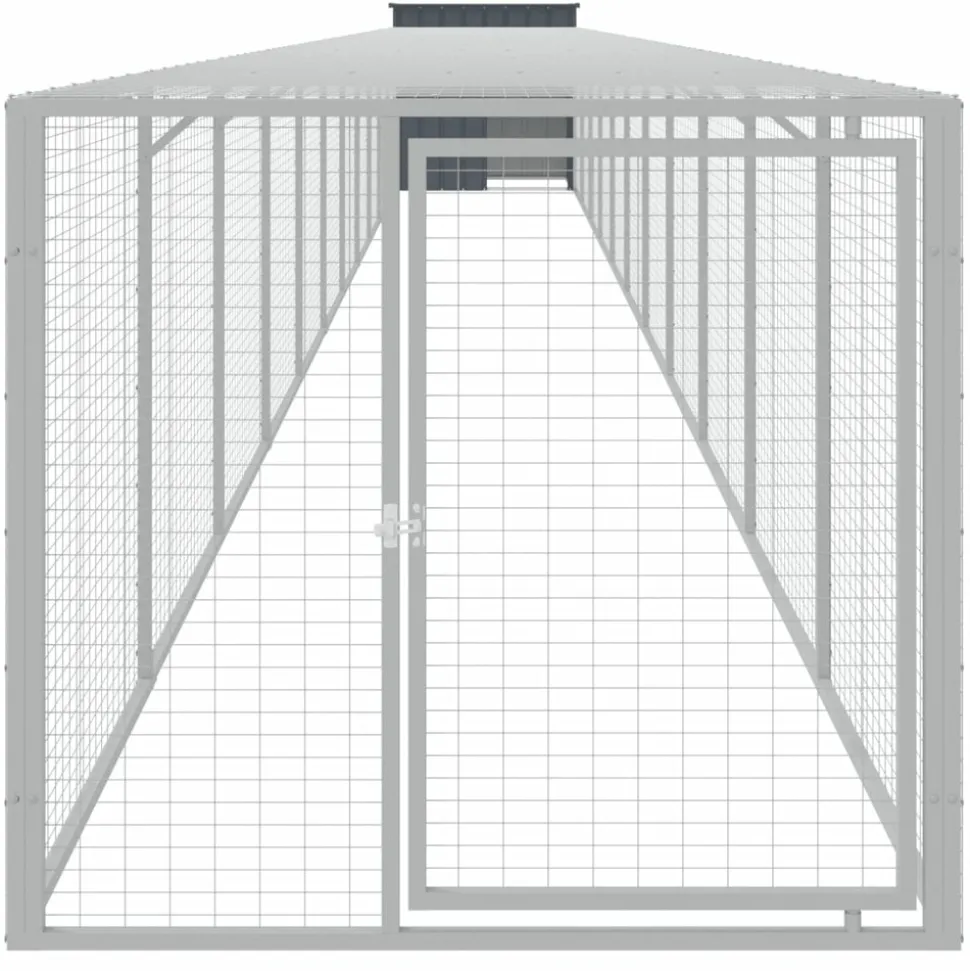 HELLOSHOP26 - Poulailler enclos cage poules avec cour 110 x 1221 x 110 cm acier galvanisé anthracite