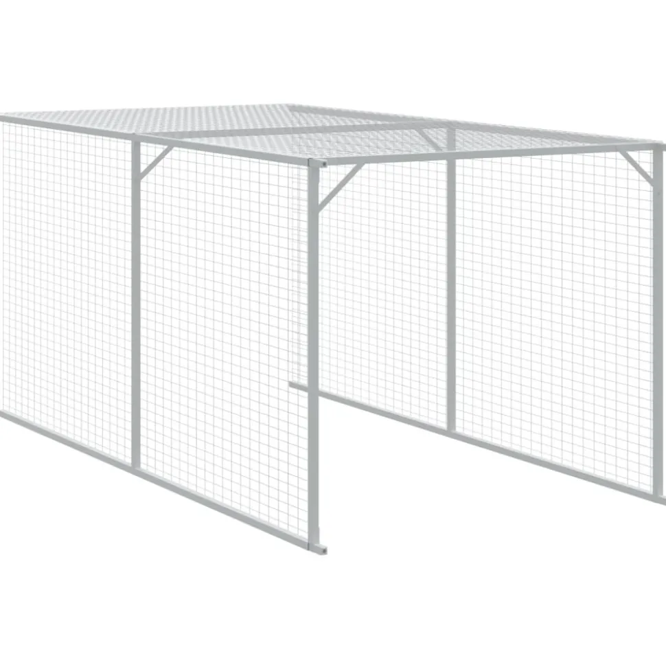 HELLOSHOP26 - Poulailler enclos cage poules avec cour 110 x 1221 x 110 cm acier galvanisé anthracite