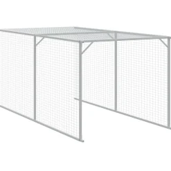 HELLOSHOP26 - Poulailler enclos cage poules avec cour 110 x 405 x 110 cm acier galvanisé anthracite