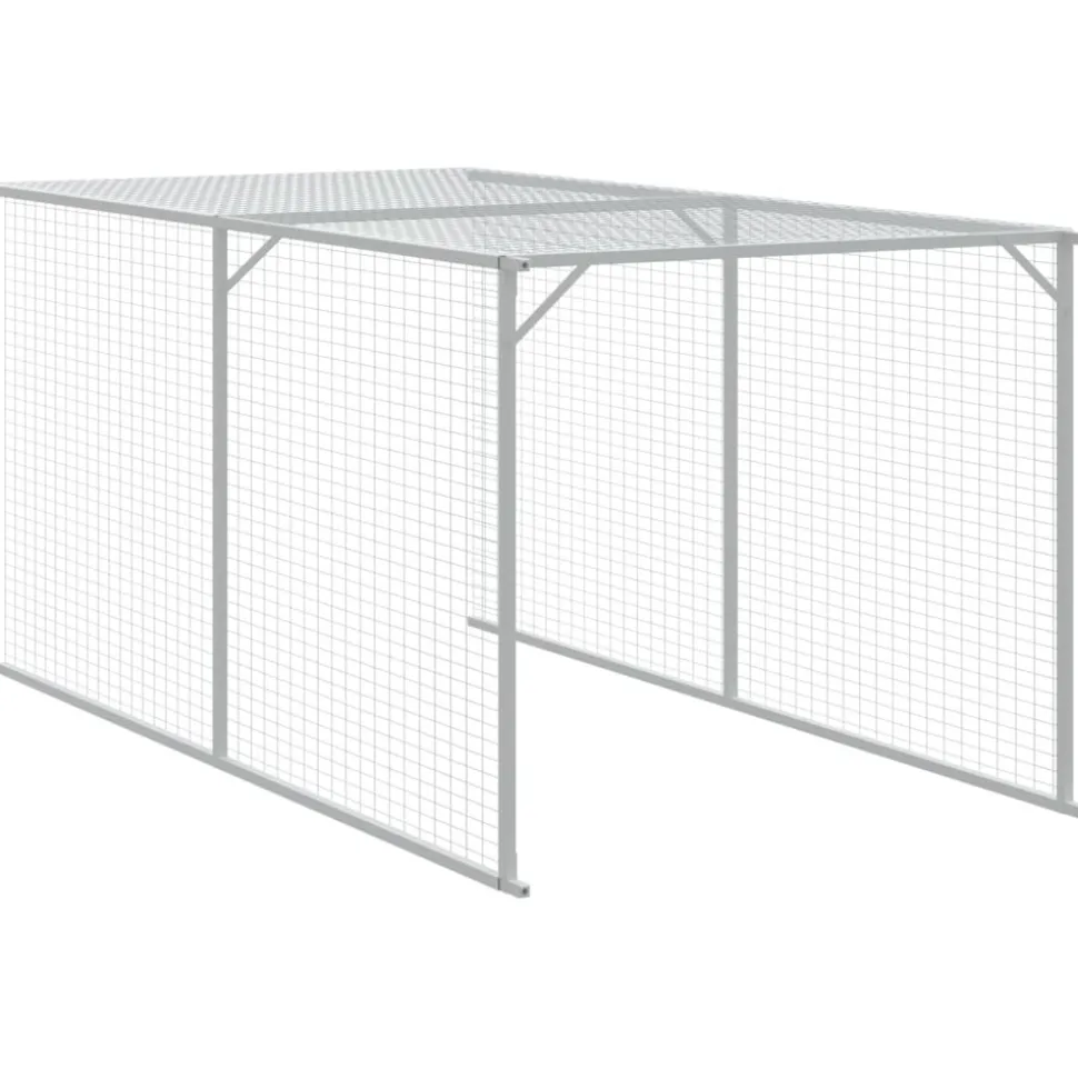HELLOSHOP26 - Poulailler enclos cage poules avec cour 110 x 405 x 110 cm acier galvanisé anthracite