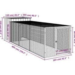 HELLOSHOP26 - Poulailler enclos cage poules avec cour 110 x 405 x 110 cm acier galvanisé anthracite
