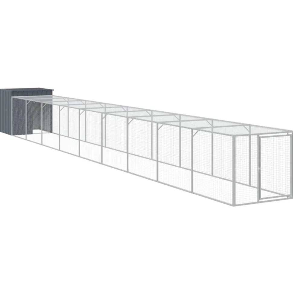 HELLOSHOP26 - Poulailler enclos cage poules avec cour 110 x 1017 x 110 cm acier galvanisé anthracite
