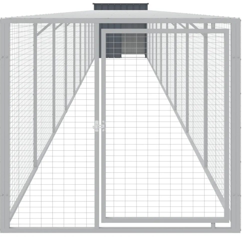 HELLOSHOP26 - Poulailler enclos cage poules avec cour 110 x 1017 x 110 cm acier galvanisé anthracite