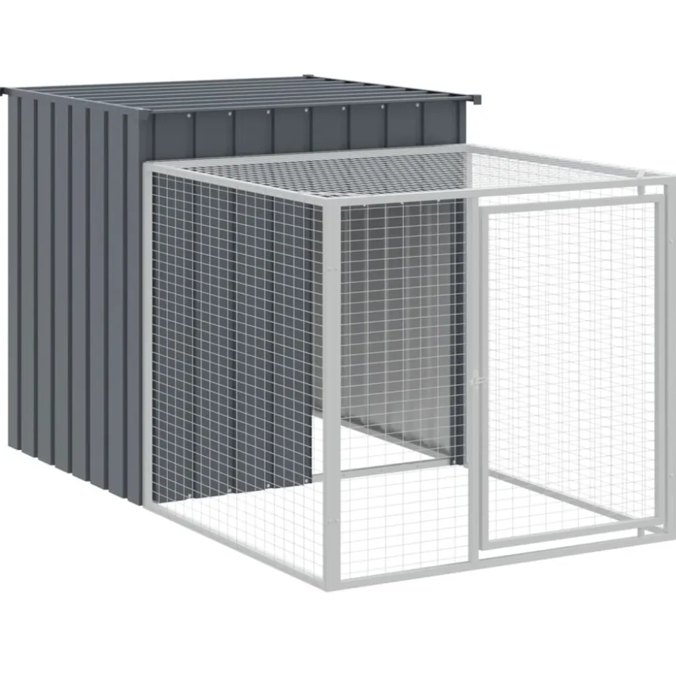 HELLOSHOP26 - Poulailler enclos cage poules avec cour 110 x 1017 x 110 cm acier galvanisé anthracite