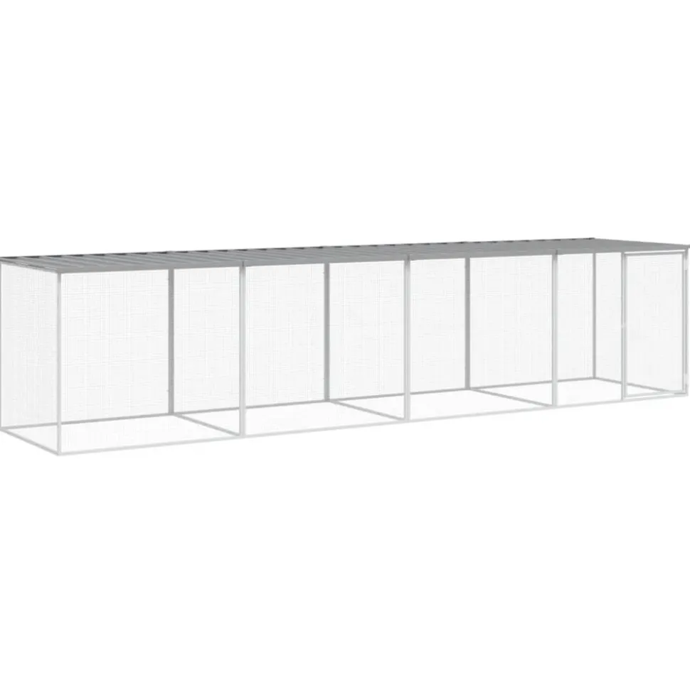 HELLOSHOP26 - Poulailler enclos cage poules avec toit clair 403 x 98 x 90 cm acier galvanisé gris