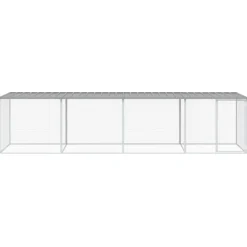 HELLOSHOP26 - Poulailler enclos cage poules avec toit clair 403 x 98 x 90 cm acier galvanisé gris