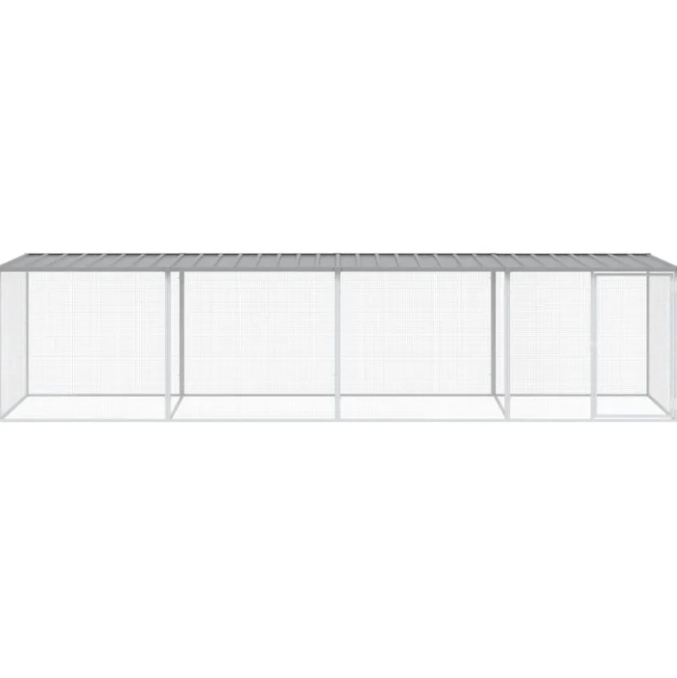 HELLOSHOP26 - Poulailler enclos cage poules avec toit clair 403 x 98 x 90 cm acier galvanisé gris