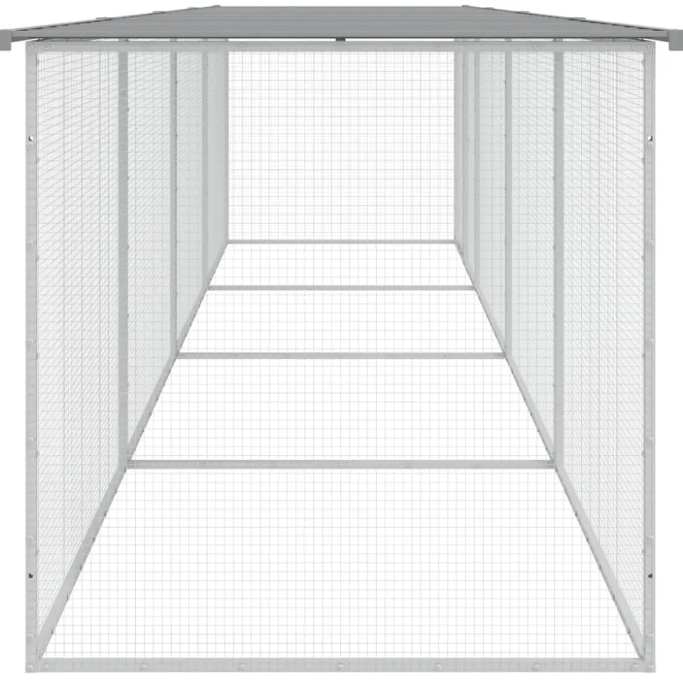 HELLOSHOP26 - Poulailler enclos cage poules avec toit clair 403 x 98 x 90 cm acier galvanisé gris
