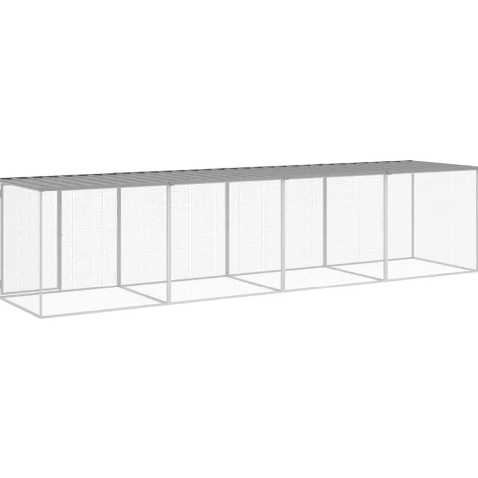HELLOSHOP26 - Poulailler enclos cage poules avec toit clair 403 x 98 x 90 cm acier galvanisé gris