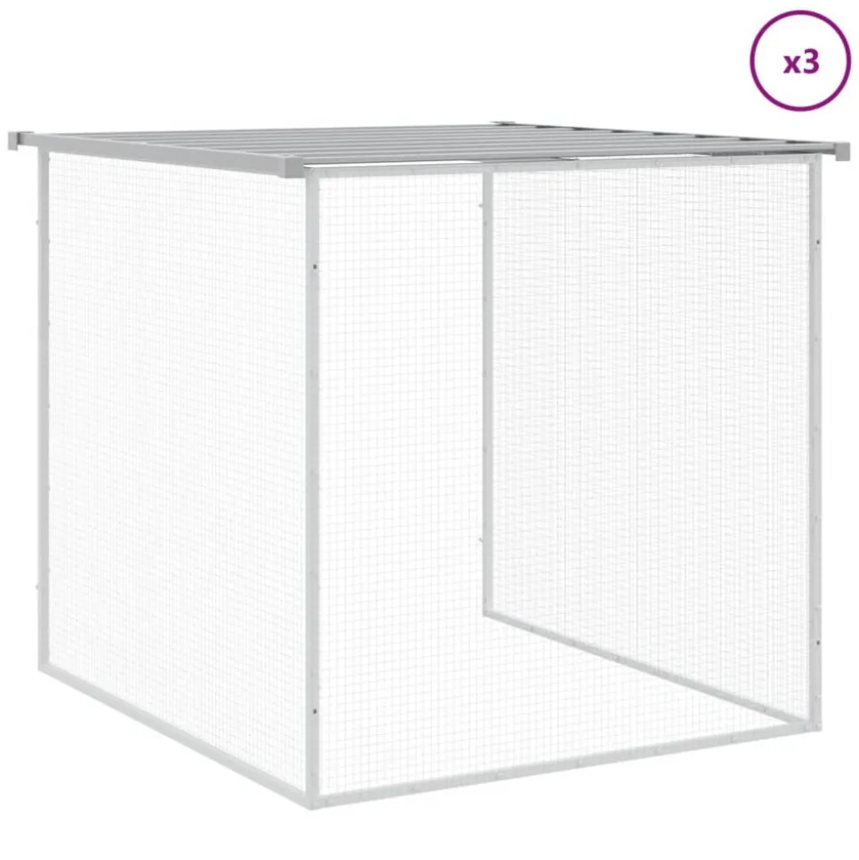 HELLOSHOP26 - Poulailler enclos cage poules avec toit clair 403 x 98 x 90 cm acier galvanisé gris
