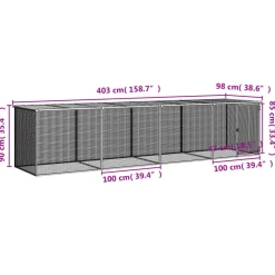 HELLOSHOP26 - Poulailler enclos cage poules avec toit clair 403 x 98 x 90 cm acier galvanisé gris