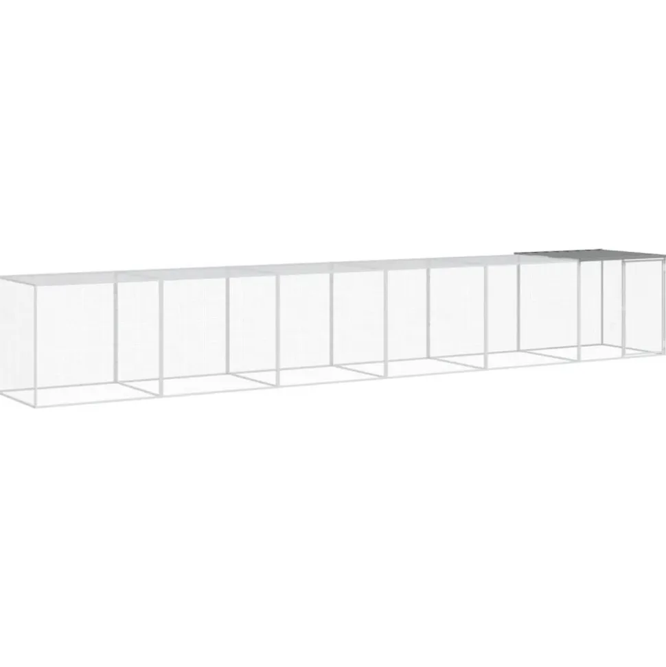 HELLOSHOP26 - Poulailler enclos cage poules avec toit clair 603 x 98 x 90 cm acier galvanisé gris
