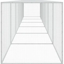 HELLOSHOP26 - Poulailler enclos cage poules avec toit clair 603 x 98 x 90 cm acier galvanisé gris