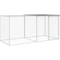 HELLOSHOP26 - Poulailler enclos cage poules avec toit clair 203 x 98 x 90 cm acier galvanisé gris