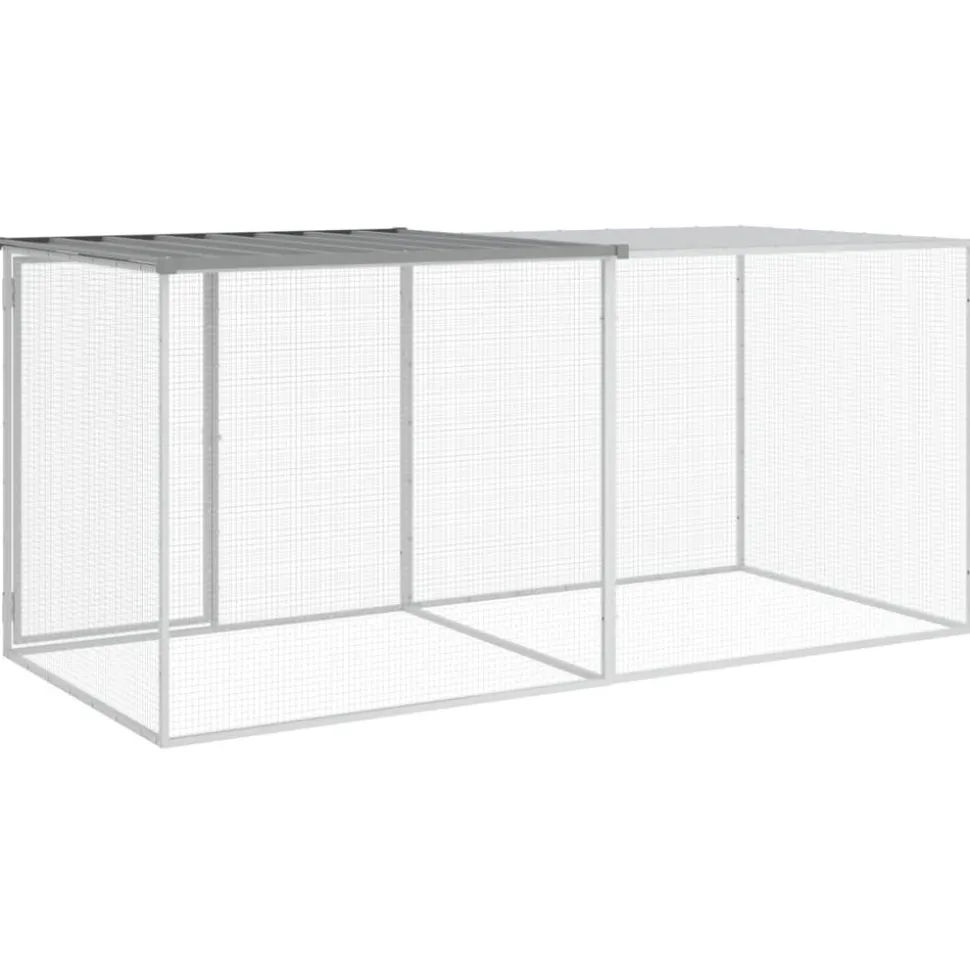 HELLOSHOP26 - Poulailler enclos cage poules avec toit clair 203 x 98 x 90 cm acier galvanisé gris