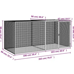 HELLOSHOP26 - Poulailler enclos cage poules avec toit clair 203 x 98 x 90 cm acier galvanisé gris